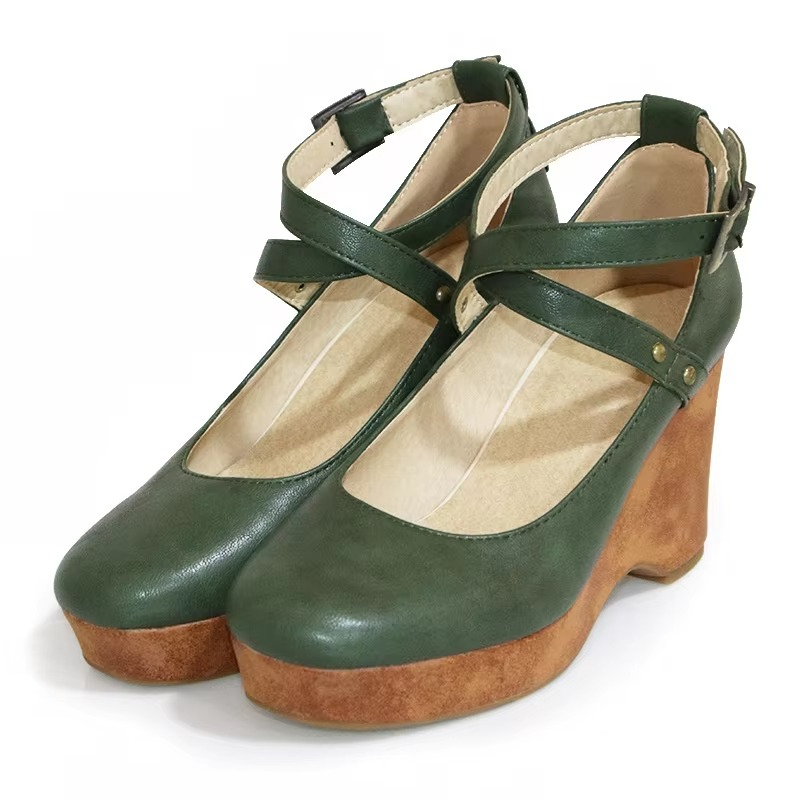 Brown Chunky Platform Mary Jane Heels with Buckle Strap