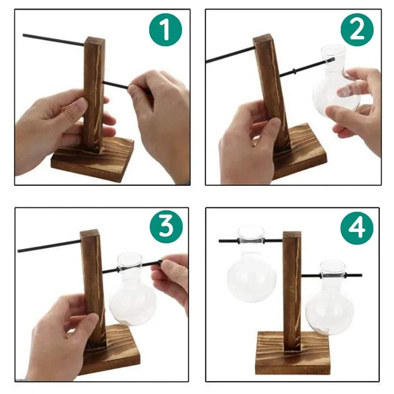 Wooden Frame Hydroponic Plant Vase