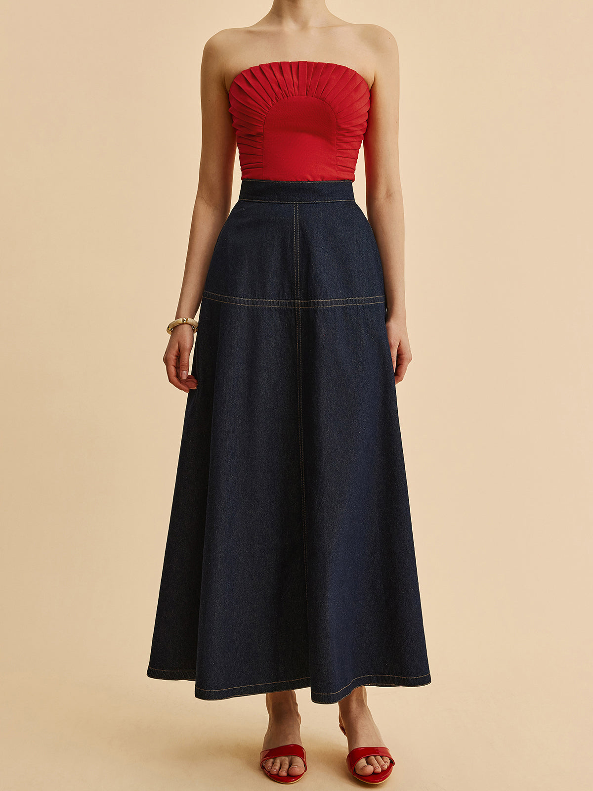 A-Line Denim Skirt With Side Pockets