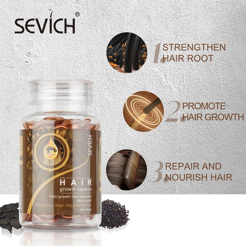 Sevich Hair Serum with Polygonum Multiflorum, Ginger Hair Growth Capsules, Vitamin Oil Repair Treatment for Damaged Hair