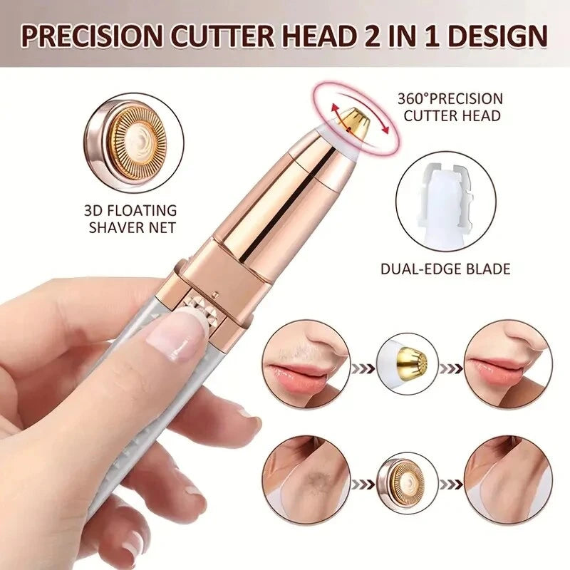 2-in-1 LED Hair Shaver & Eyebrow Razor, Rechargeable Women's Grooming Tool for Facial Hair & Peach Fuzz Removal
