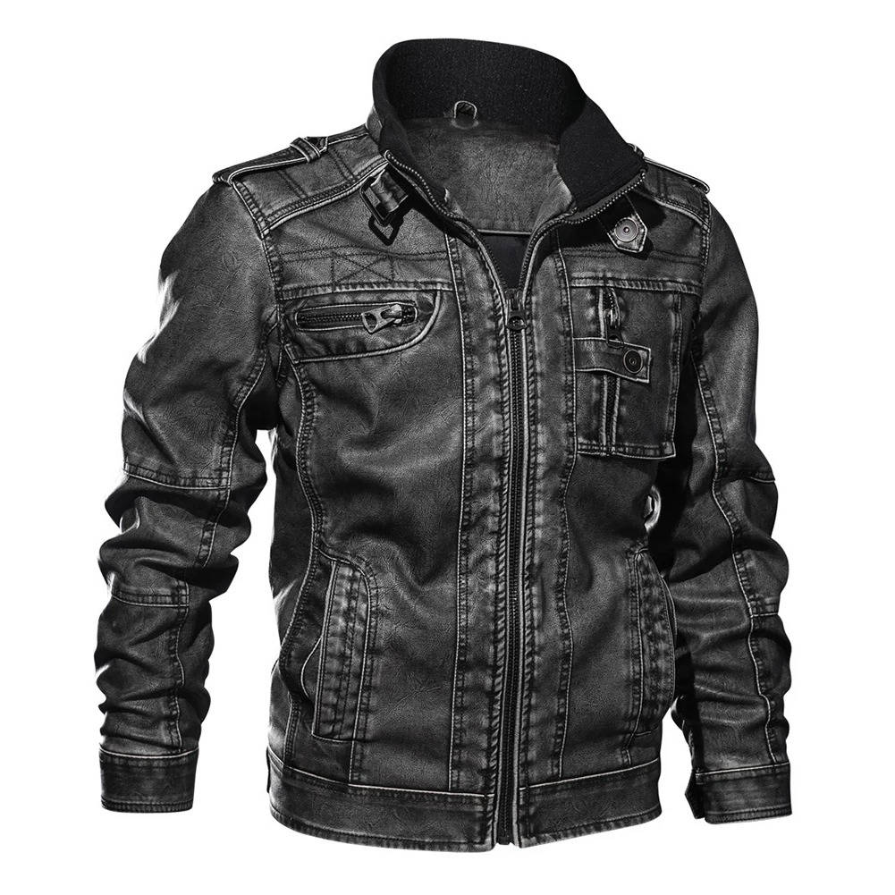 Black Distressed Pu Leather Motorcycle Jacket
