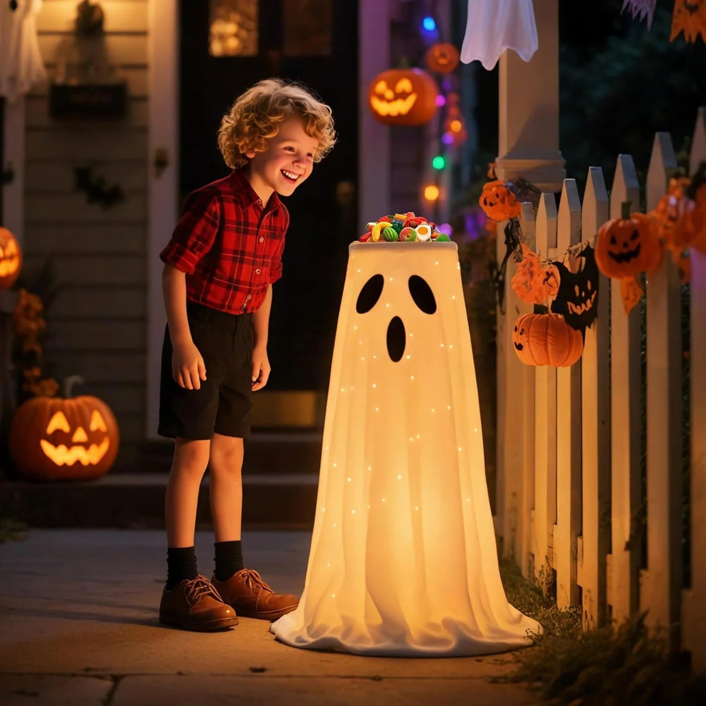 Lighted Halloween Candy Bowl Stand with Ghost Design