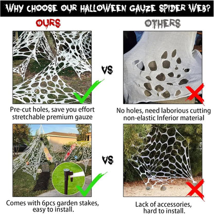 Halloween Giant Spider Web Decoration with Stakes