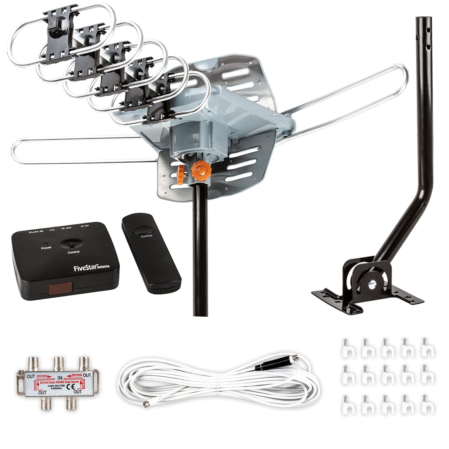 Outdoor Digital HD TV Antenna with 360 Degree Motorized Rotation and Mounting Pole