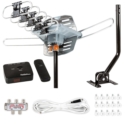 Outdoor Digital HD TV Antenna with 360 Degree Motorized Rotation and Mounting Pole