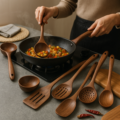 Kitchen set made of natural teak wood