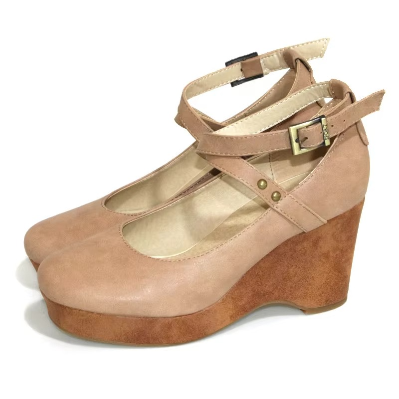 Brown Chunky Platform Mary Jane Heels with Buckle Strap
