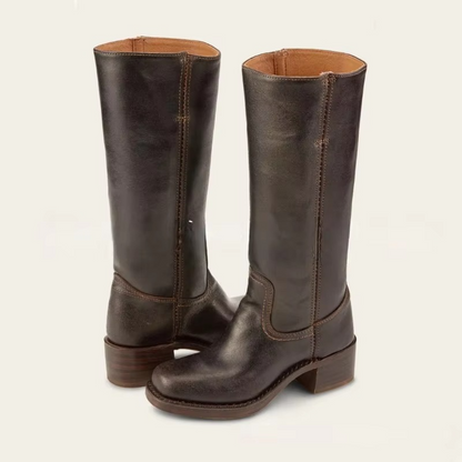 Wide-Calf Retro Square Heel Knee-High Boots for Women