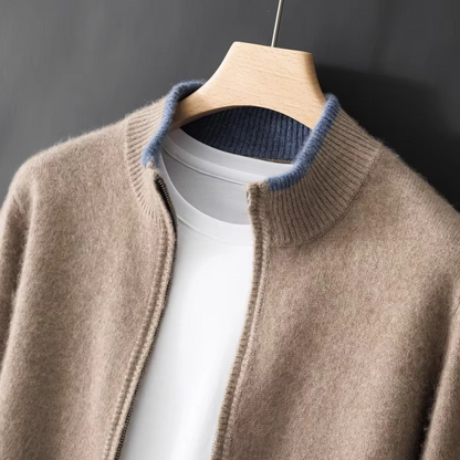 Men’s Pure Cashmere Zip Cardigan Sweater – Loose Fit Casual Knit Jacket