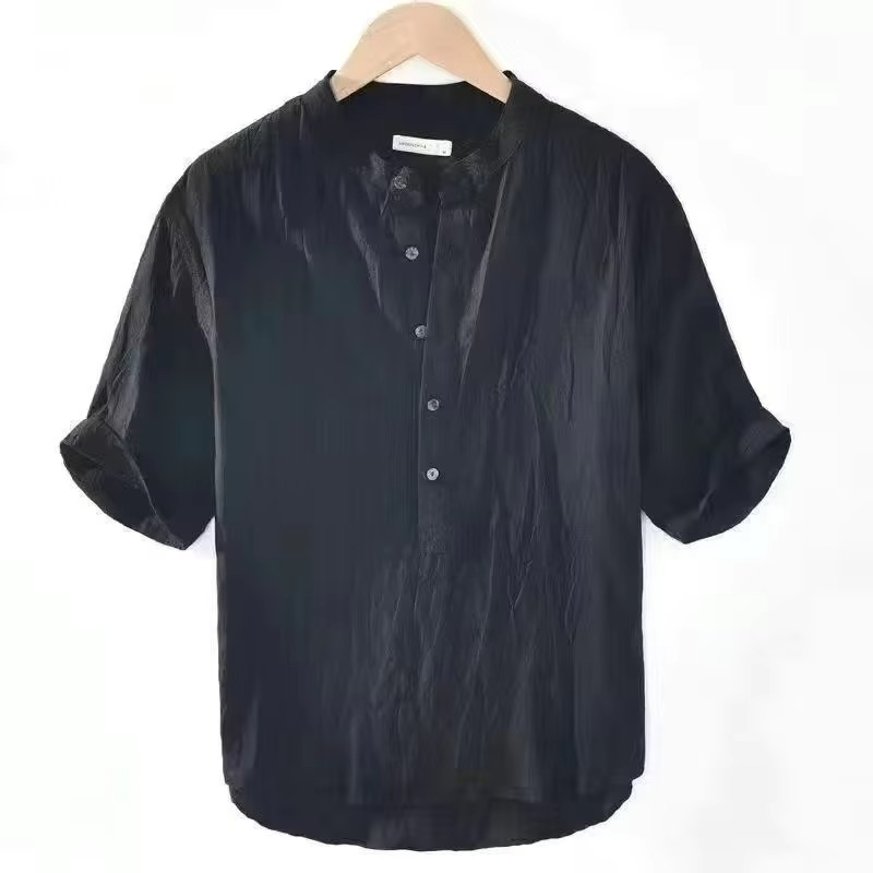 Men's Cotton Linen Short Sleeve Shirt, Solid Color, Casual Summer Beach Style, Turn-Down Collar, Sizes M–5XL