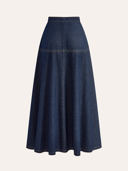 A-Line Denim Skirt With Side Pockets