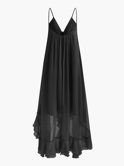 Chiffon Layered Dress With Cloak