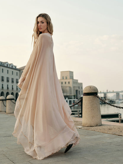 Chiffon Layered Dress With Cloak