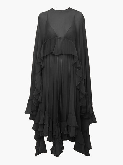 Chiffon Layered Dress With Cloak