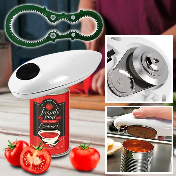Hands-Free Electric Can Opener with Built-In Bottle Opener