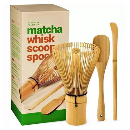 Matcha Tea Set, Bamboo Whisk, Spoon, and Ceramic Bowl