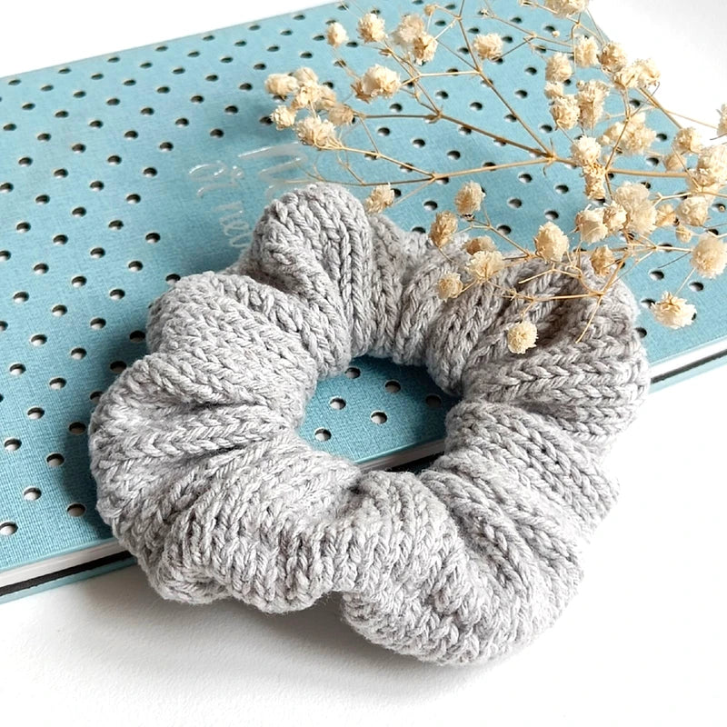 Gray cotton hand Knit Scrunchies for women Large Size hair accessories women accessories women hair accessories