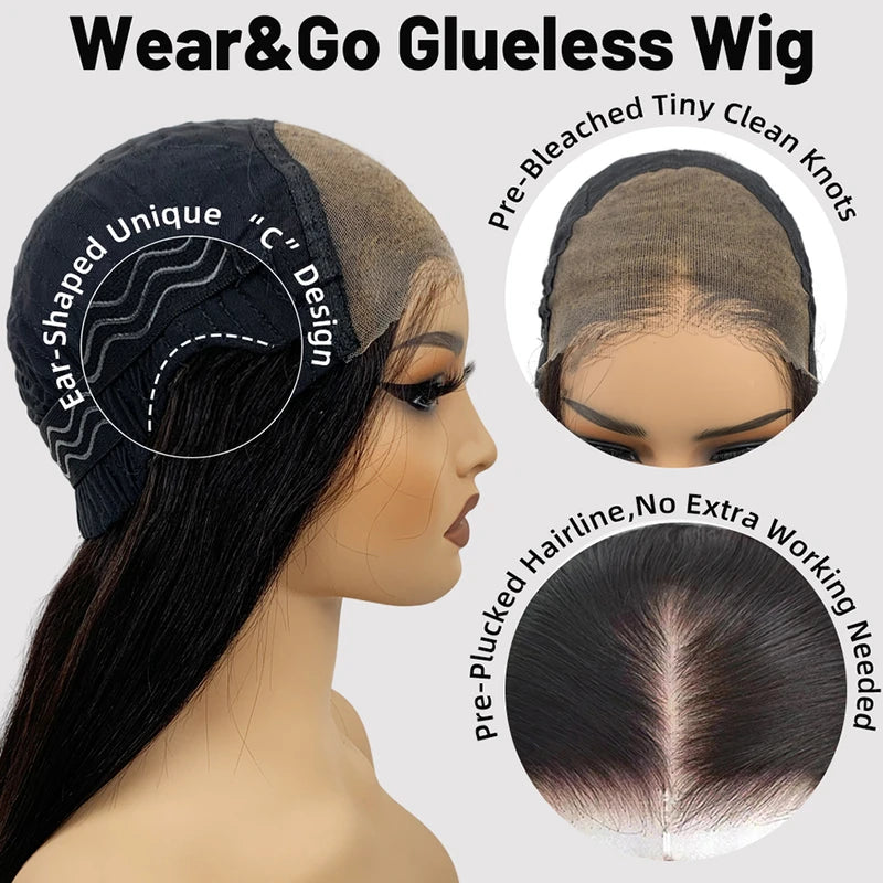 Glueless Lace Front Human Hair Wig, HD Transparent 6x4 Bleached Knots Pre Cut Wig, Ready to Wear Wig for Women