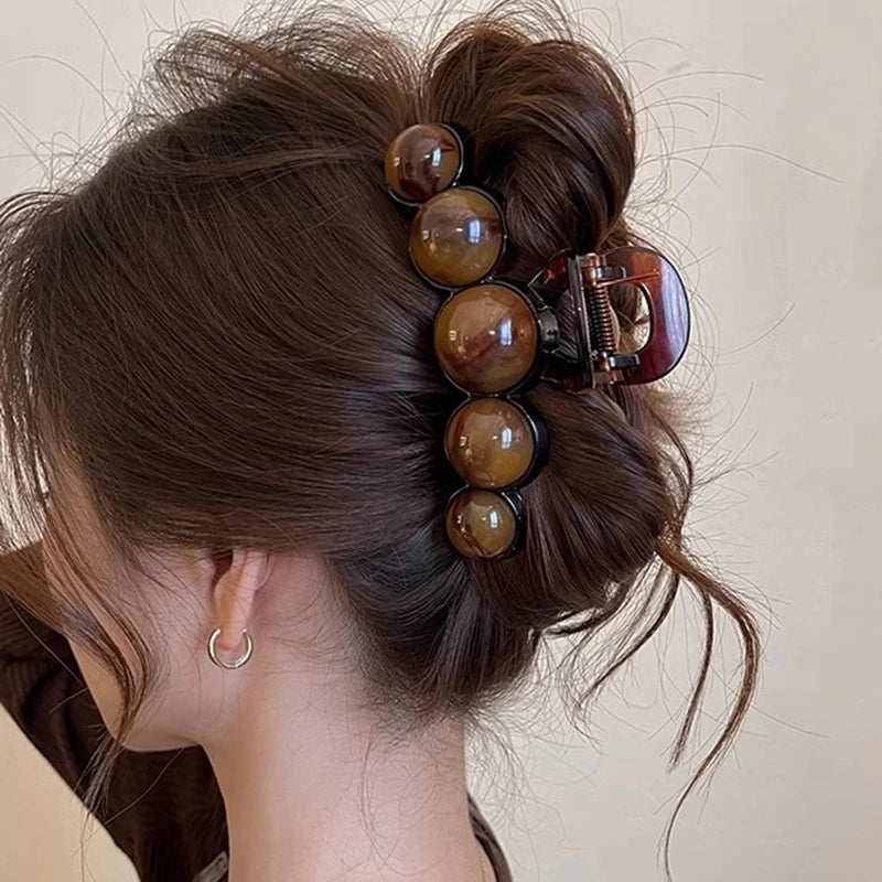 Retro Gradient Beaded Hair Claw Clip, 11cm Geometric Hair Clip for Women, 90s Y2K Fashion Hair Accessory