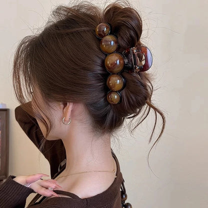 Retro Gradient Beaded Hair Claw Clip, 11cm Geometric Hair Clip for Women, 90s Y2K Fashion Hair Accessory