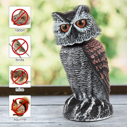 Realistic 2-Pack Owl Decoy with Rotating Head Outdoor Bird and Pest Repellent