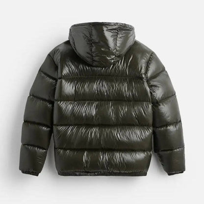 Mens Glossy Puffer Jacket with Hood