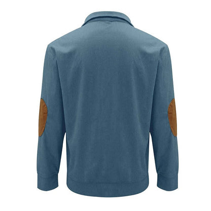 Mens Classic Button Neck Pullover Sweater With Elbow Patches