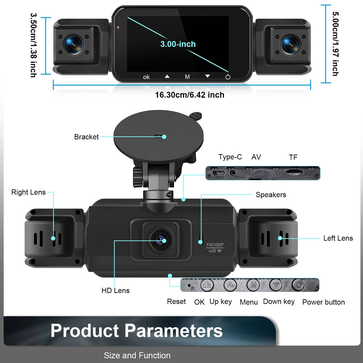 Wireless Car Dash Cam Front And Rear With Night Vision