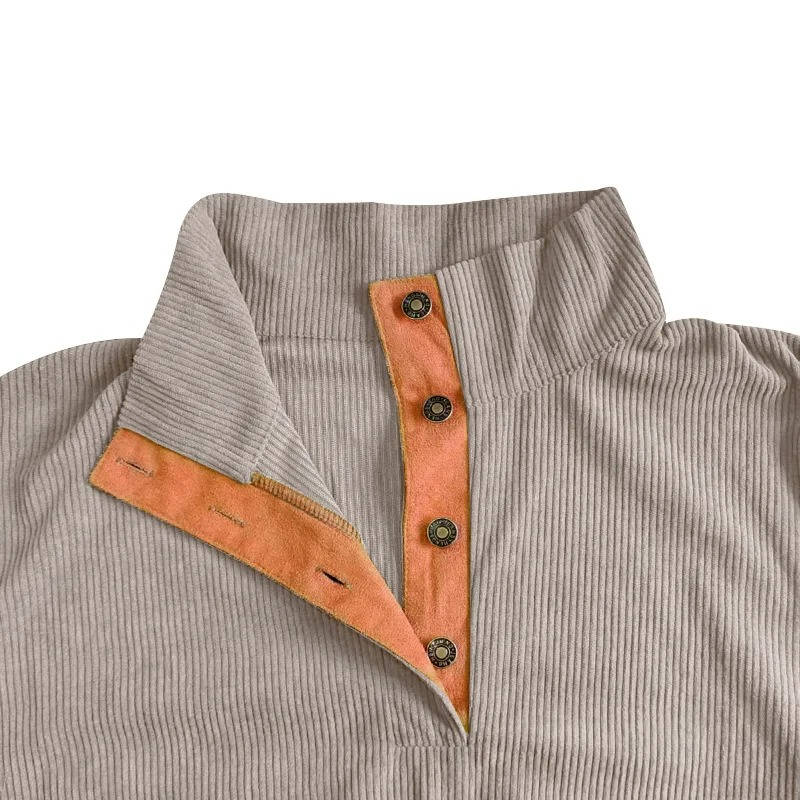 Mens Classic Button Neck Pullover Sweater With Elbow Patches