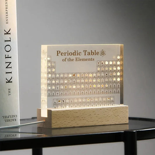 Acrylic Periodic Table with Wooden Light Base