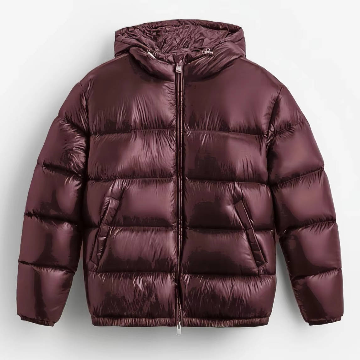 Mens Glossy Puffer Jacket with Hood