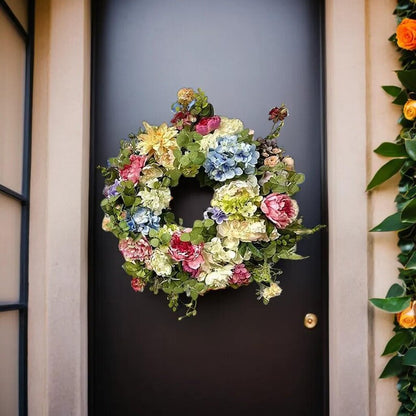 Artificial Hydrangea Wreath with Vibrant Rainbow Design for Door