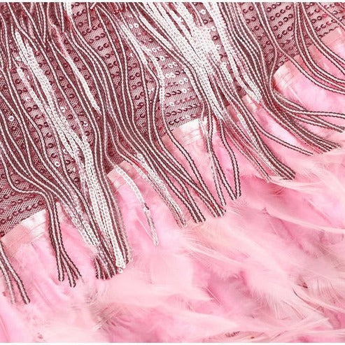 Short Dress with Feather Accents