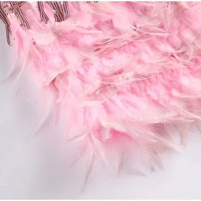 Short Dress with Feather Accents