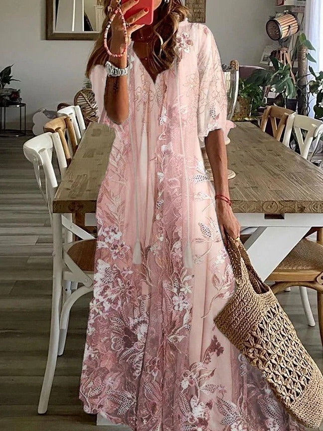 Women's Lace Floral V-Neck Maxi Dress