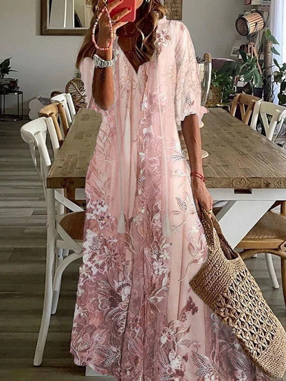 Women's Lace Floral V-Neck Maxi Dress