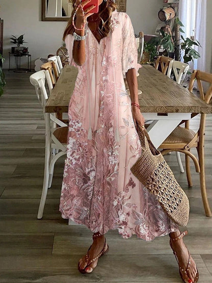 Women's Lace Floral V-Neck Maxi Dress