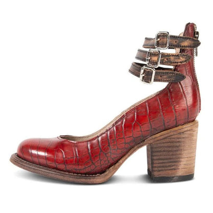 Women's Block Heel Ankle Shoes with Back Zipper