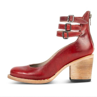 Women's Block Heel Ankle Shoes with Back Zipper