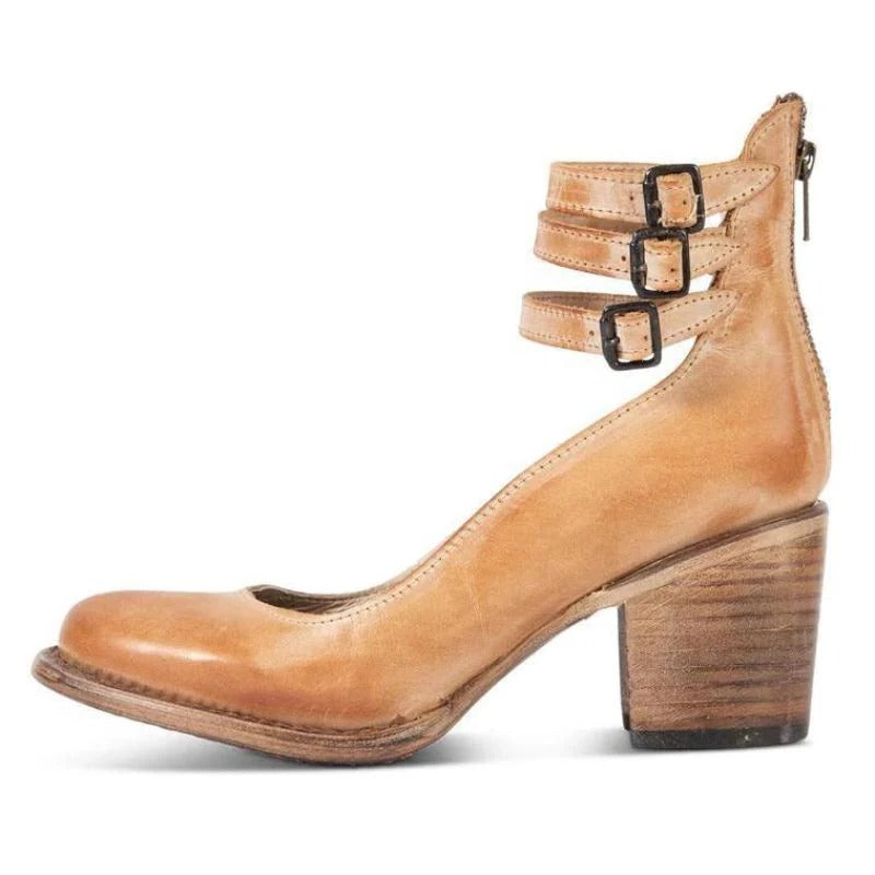 Women's Block Heel Ankle Shoes with Back Zipper