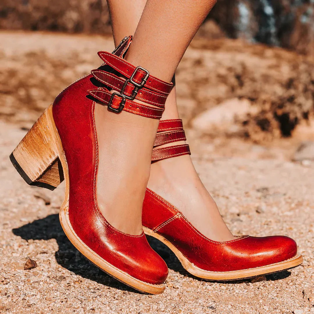 Women's Block Heel Ankle Shoes with Back Zipper