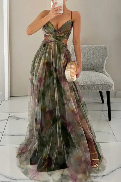 Women's Floral Pleated Maxi Dress