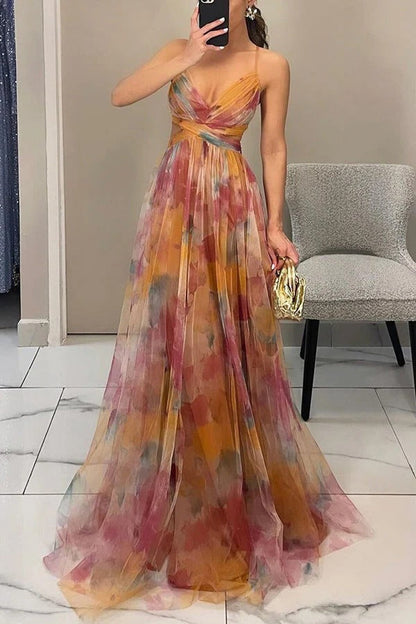 Women's Floral Pleated Maxi Dress