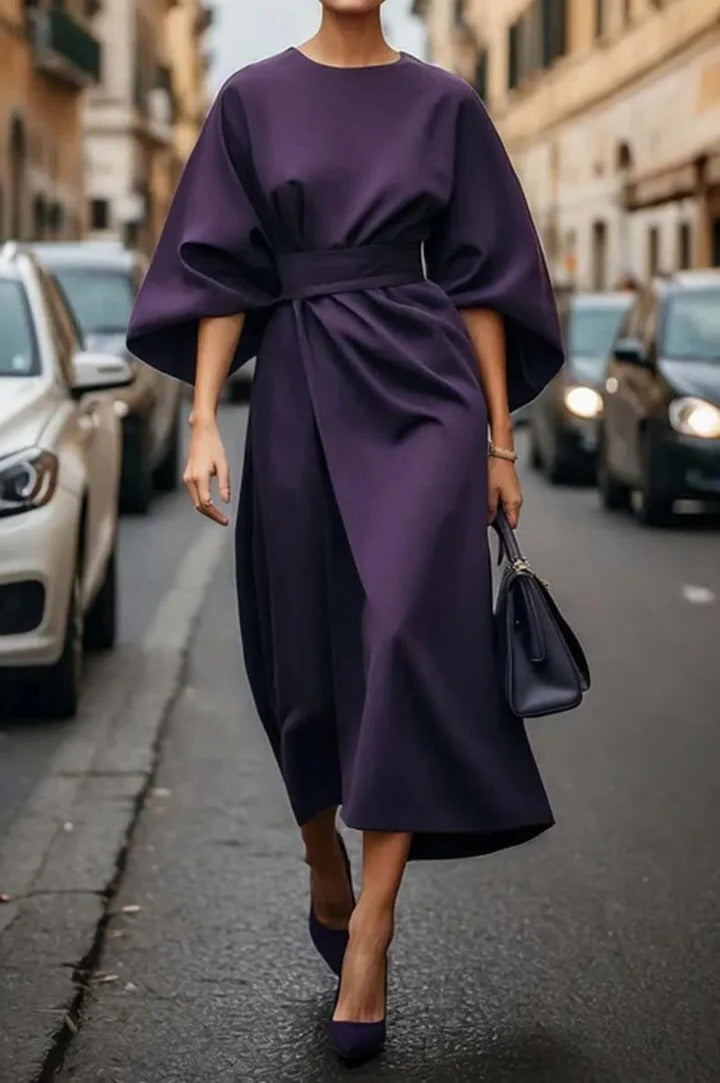 Elegant Wide-Sleeve Midi Dress