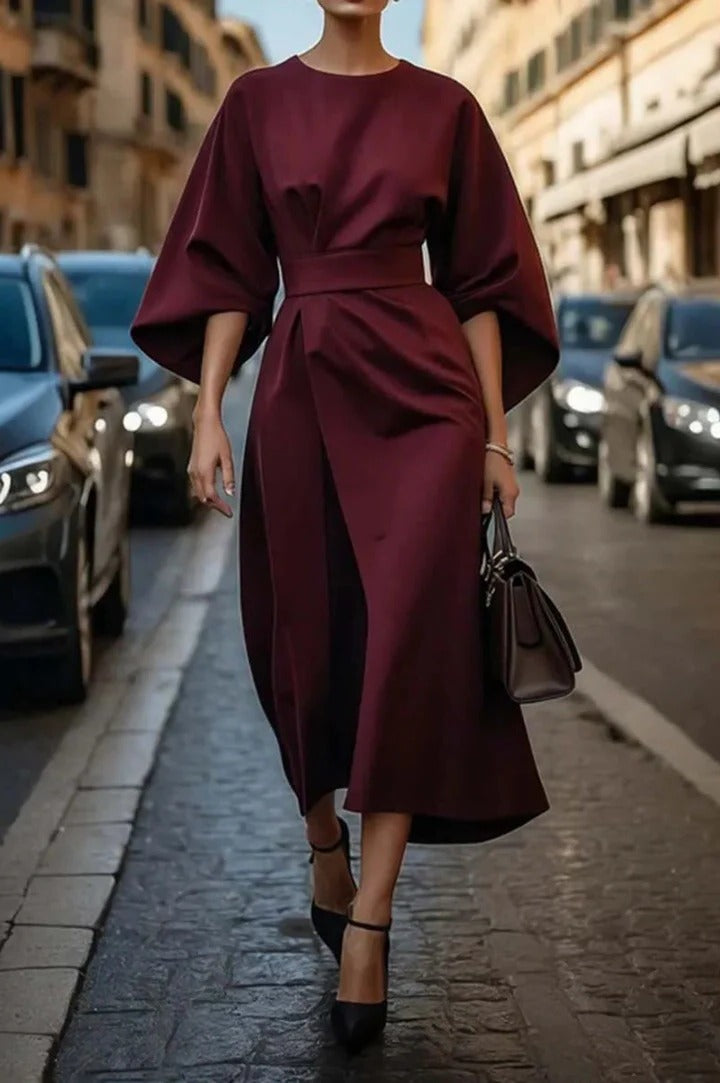 Elegant Wide-Sleeve Midi Dress