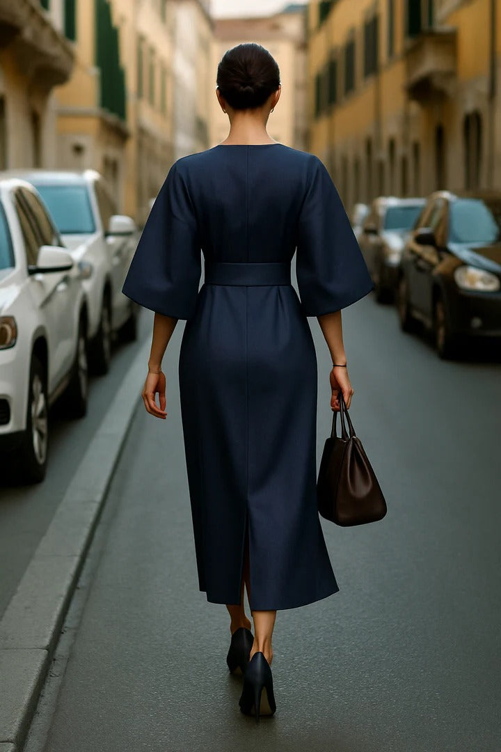 Elegant Wide-Sleeve Midi Dress