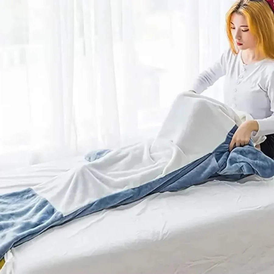 Soft Flannel Shark Hoodie Blanket