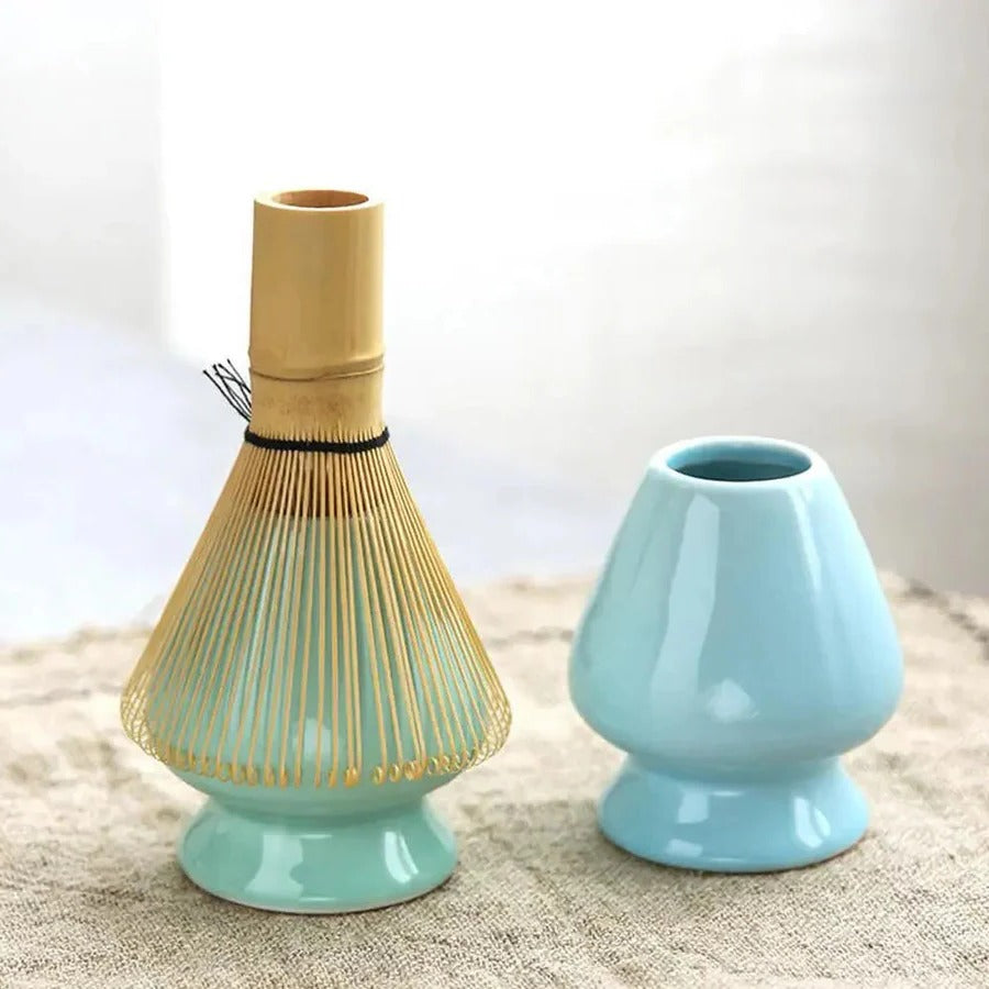 Matcha Tea Set, Bamboo Whisk, Spoon, and Ceramic Bowl