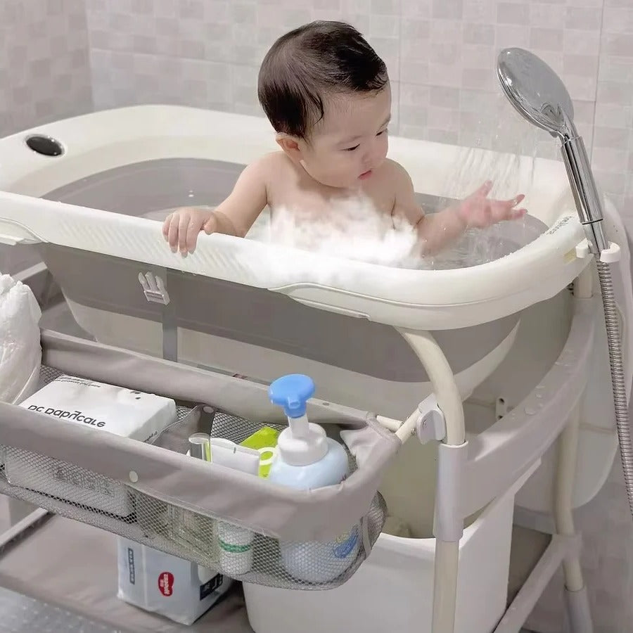 Foldable Baby Changing Table with Adjustable Height & Built-In Bath